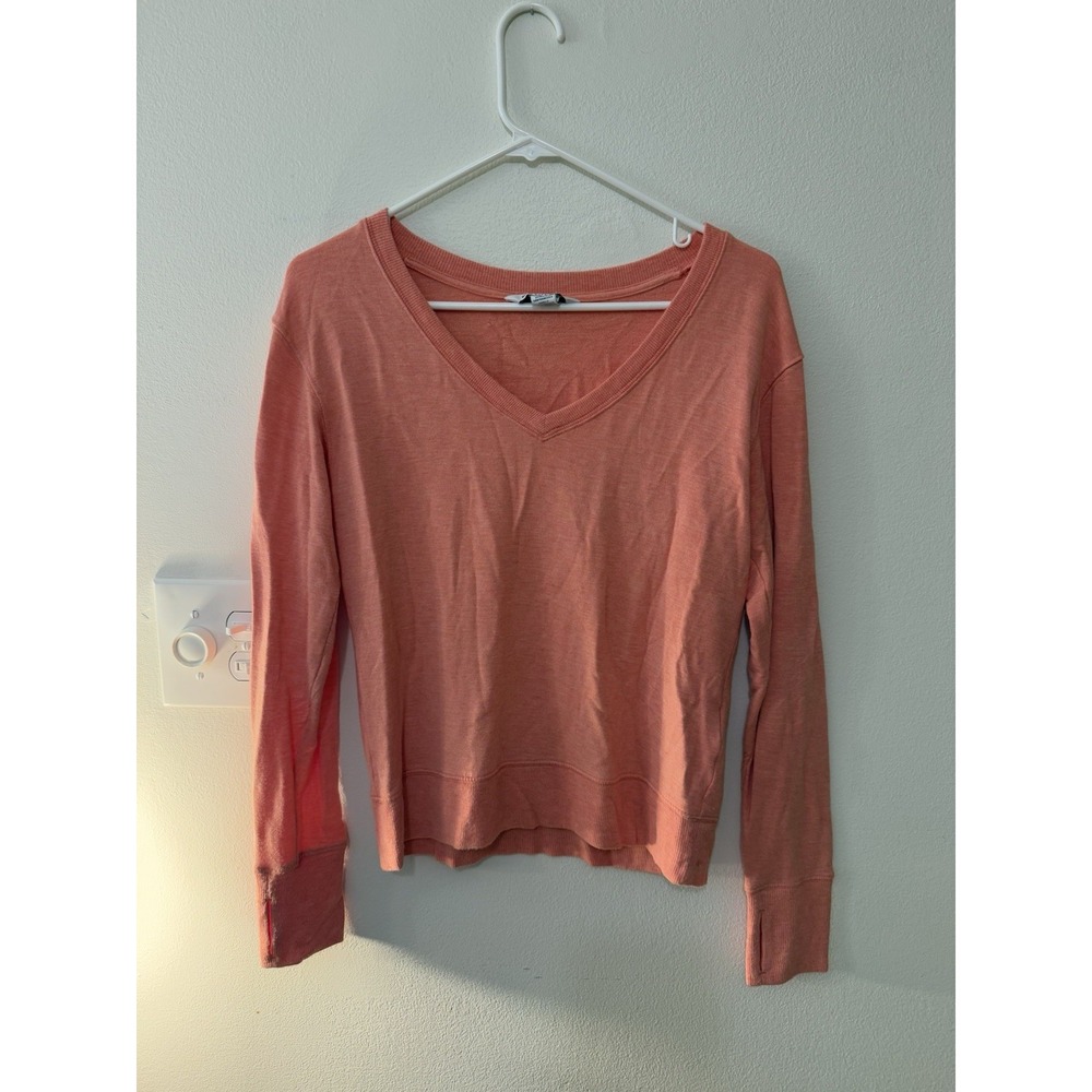 ATHLETA Sunrise VNeck Sweatshirt Sz‎ XS Oversized Peach Sweater Thumbholes